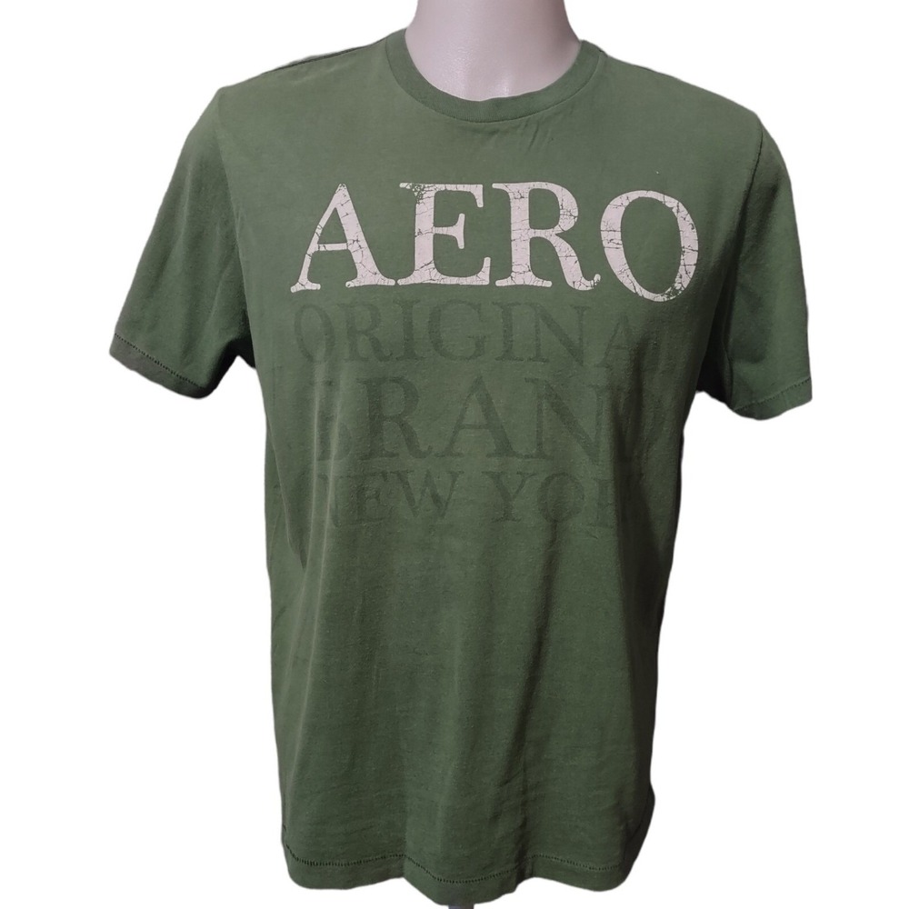 Aeropostale Graphic Tee Large Y2K Streetwear Green Distressed Logo Relaxed Fit
